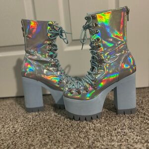 Holographic Blue Platform Rave/Festival Boots